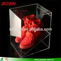 Hot sell crystal acrylic Nike shoe slant front display Perspex sample design footwear display box with lid