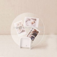 Clear Plastic Acrylic Round Circular Magnetic Photo Picture Frame With Metal Stand