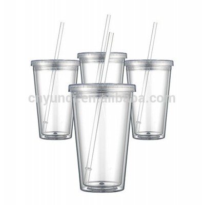 16oz Clear Double Wall Acrylic Mug With Straw