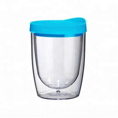 Acrylic 10 Oz Stemless Double Wall Wine Tumbler Cup With Colored Lid