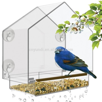 Nature's Hangout Window Acrylic Bird Feeder with High Pitched Roof Removable Sliding Tray Drain Holes