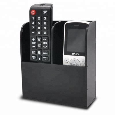 Wall Mount 2 Compartments Black Acrylic Remote Control Holder