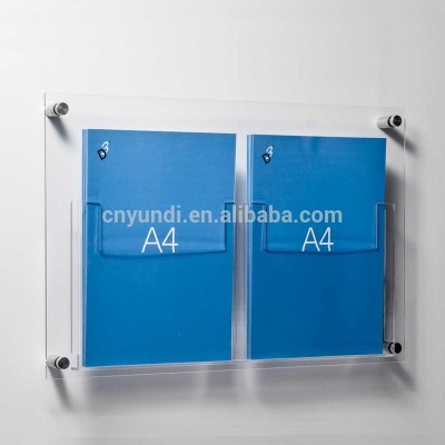 Double A4 Acrylic Brochure Display Pocket With Aluminium Feet