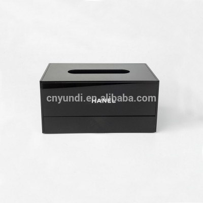 Black Acrylic Tissue Box Napkin Tissue Holder With Drawer